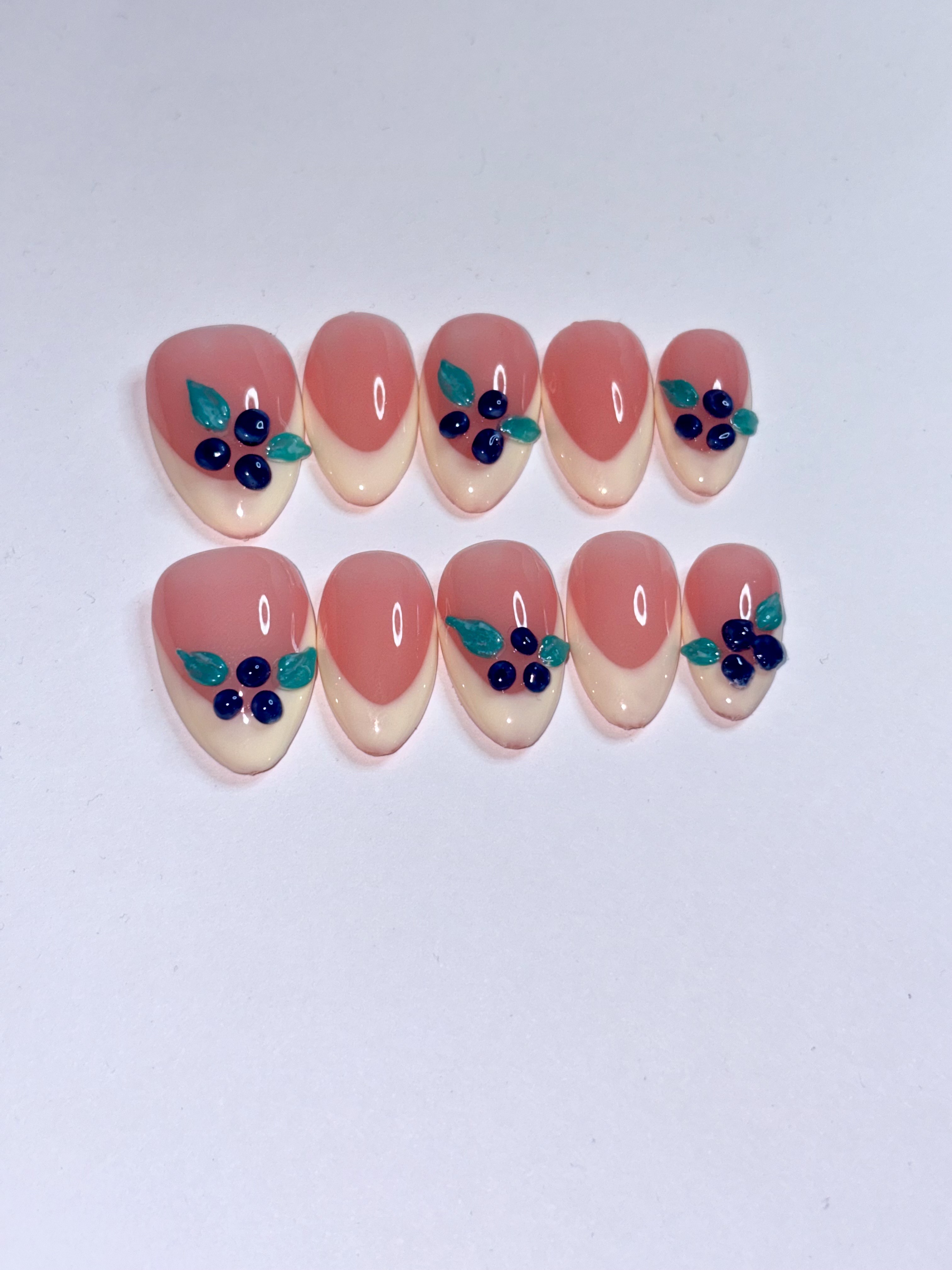 Blueberry French Tip press-on nails close-up