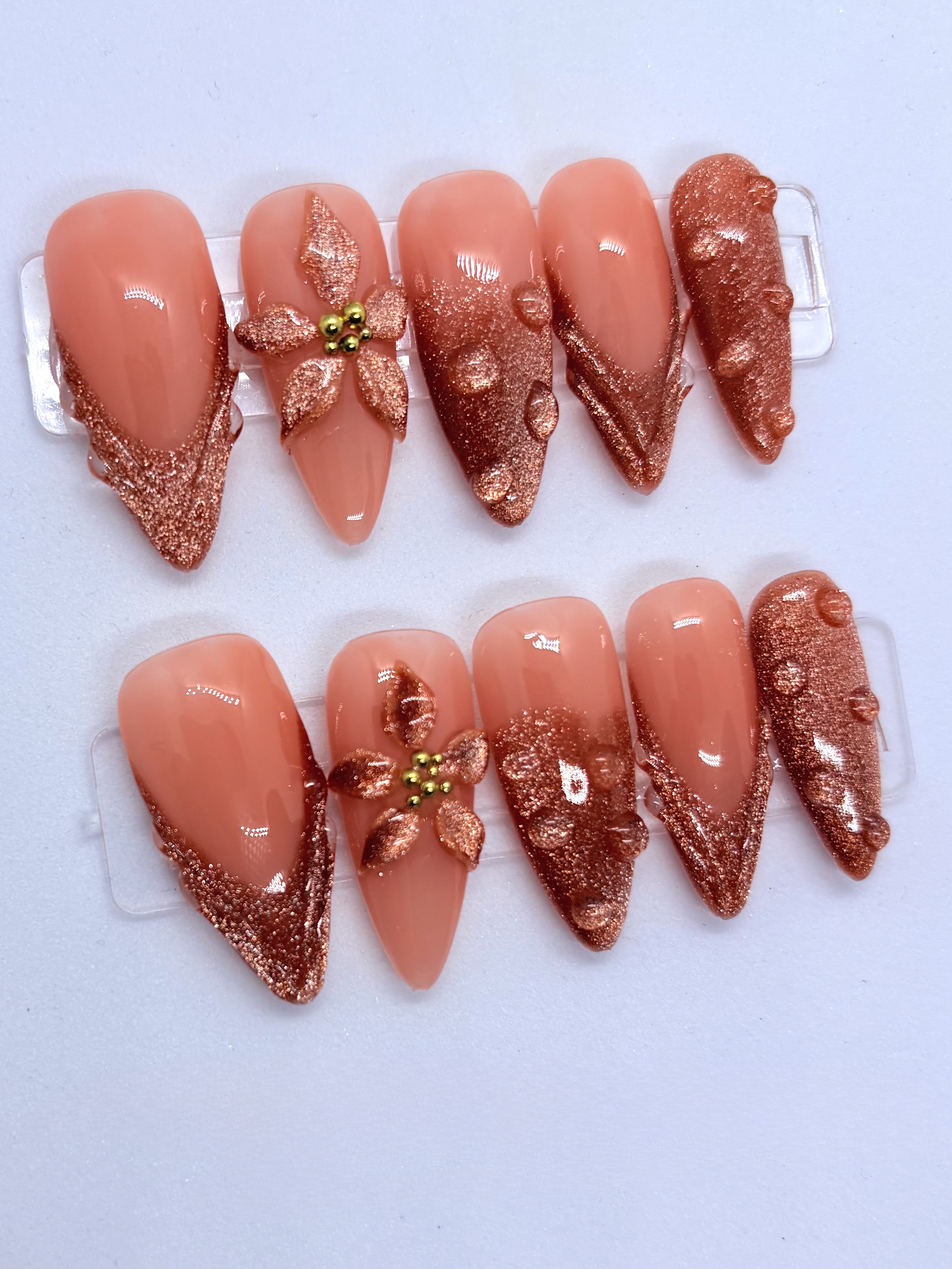 Peach Cat Eye Press-On Nails close-up