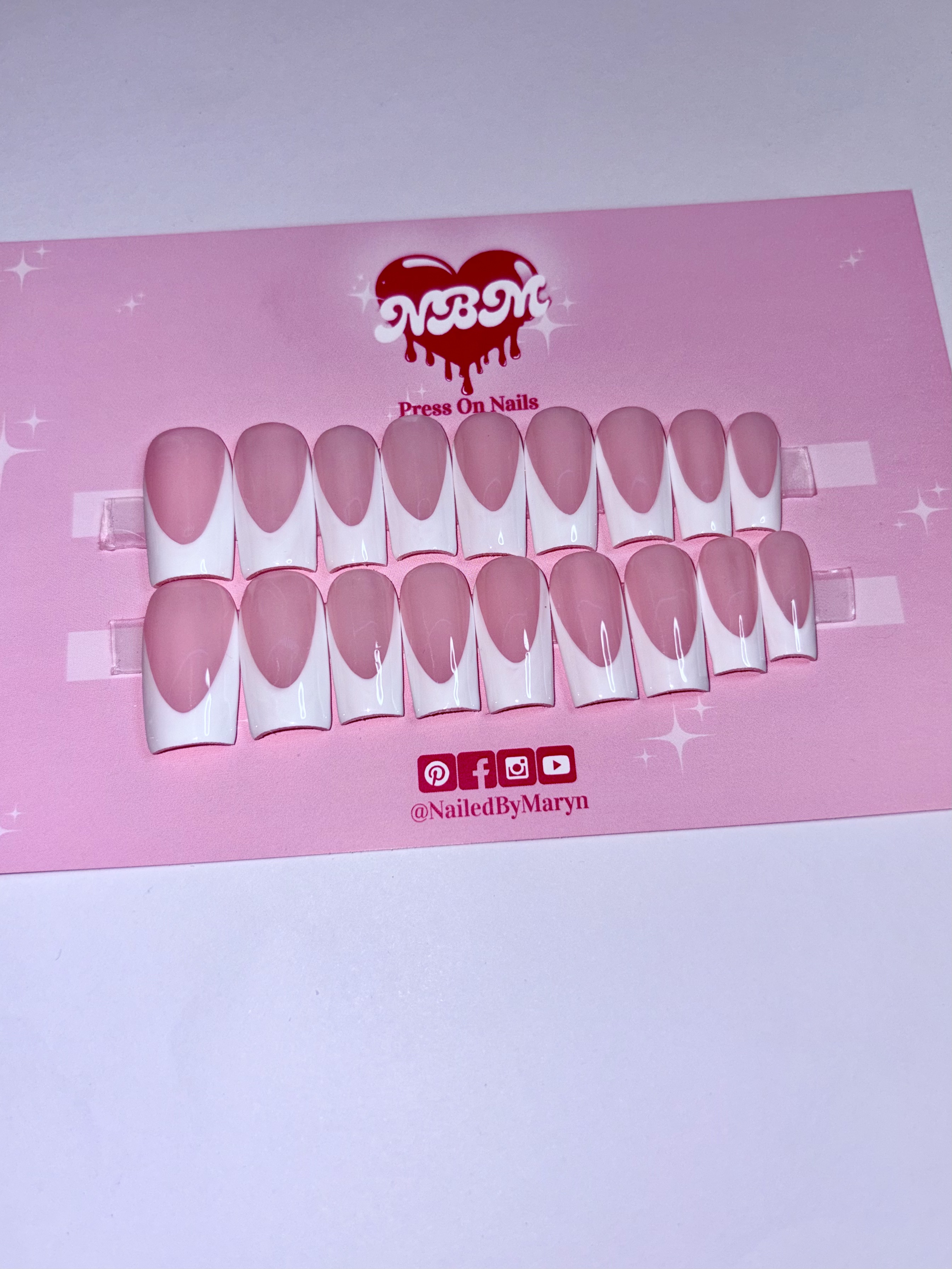 Square Classic French Tip Press-On Nails close-up